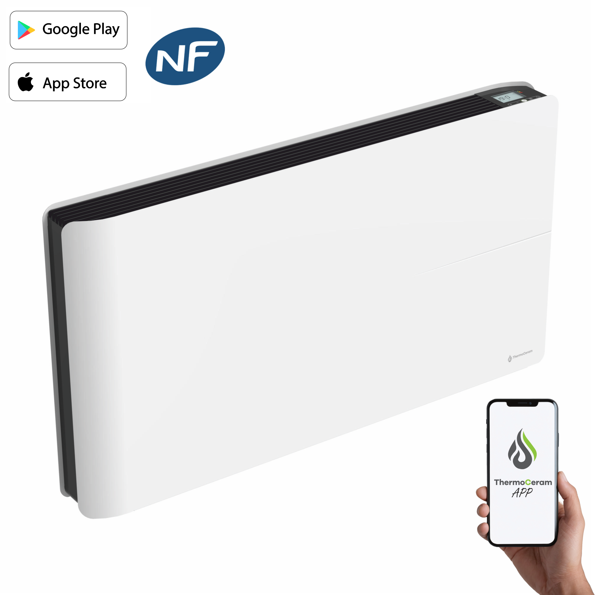 Radiador elétrico conectado de 2000 W com sistema duplo de aquecimento horizontal, branco, Molia