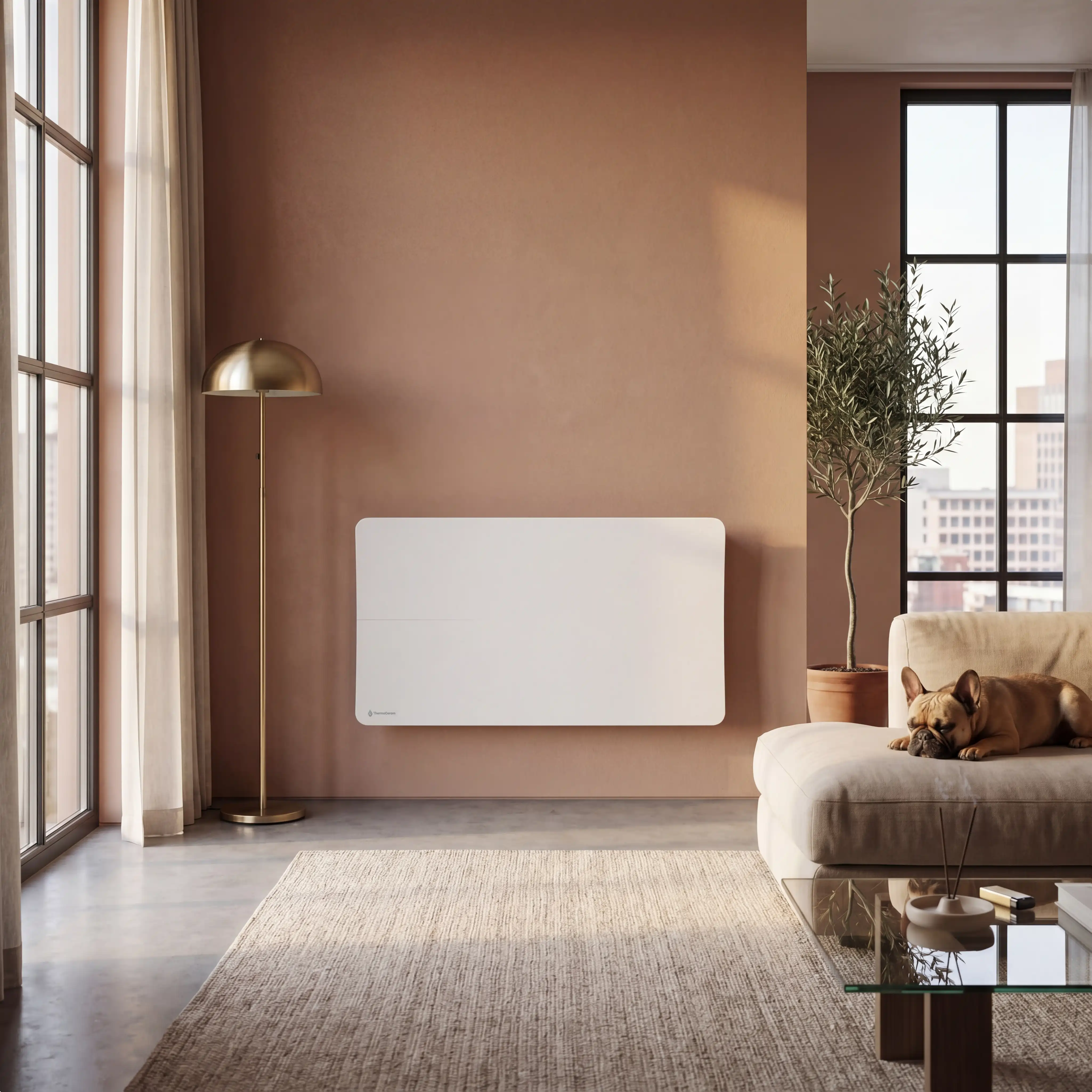 Radiador elétrico conectado de 2000 W com sistema duplo de aquecimento horizontal, branco Cira