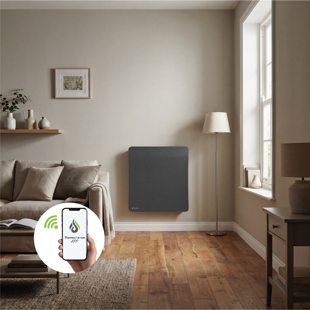 Radiador elétrico conectado de 1000 W com sistema duplo de aquecimento horizontal, preto, Cira