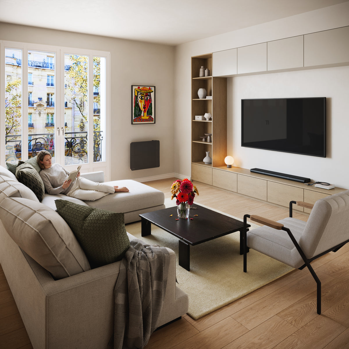 Radiateur Cira 1500 W noir — mise en situation dans le salon