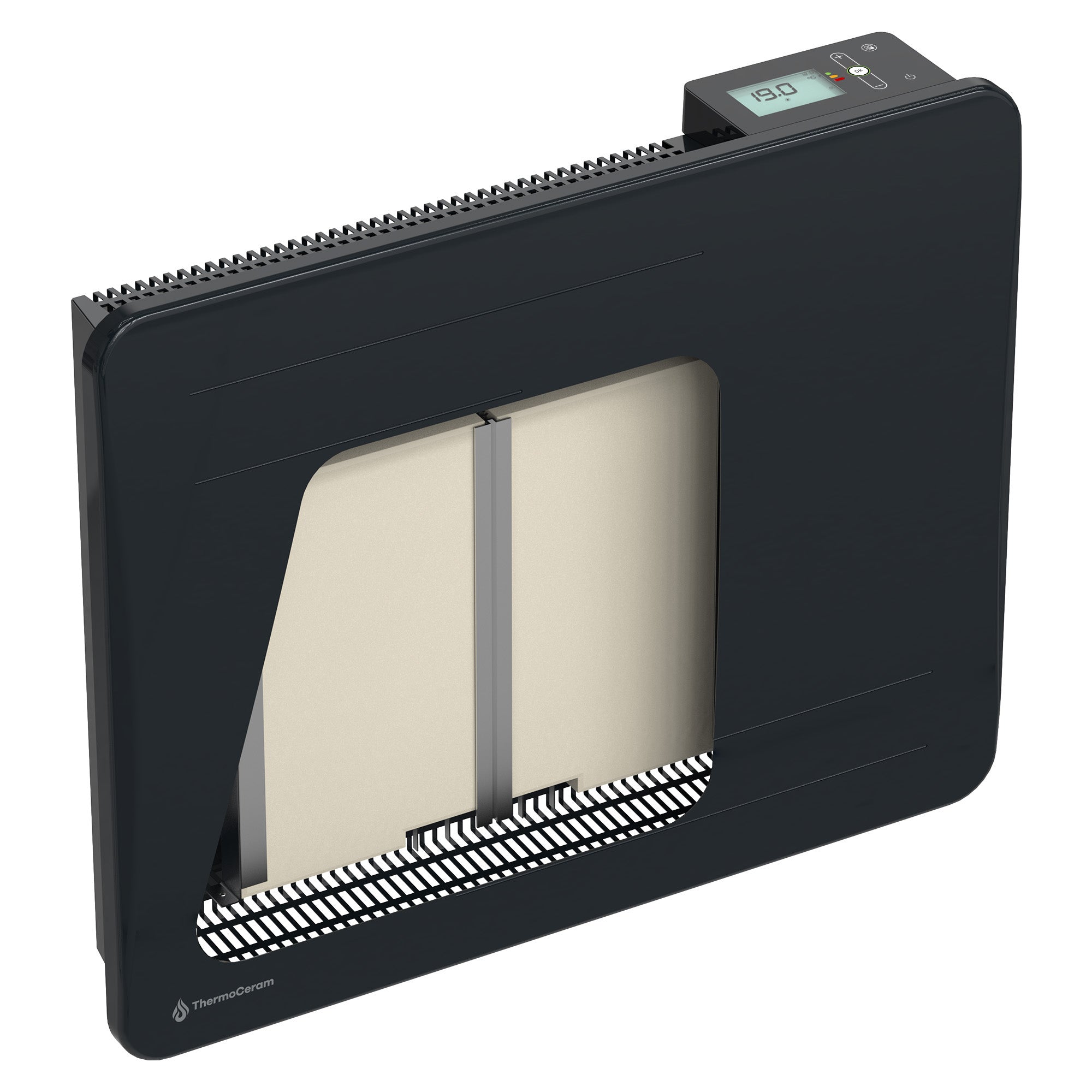 Radiador elétrico conectado de 1000 W com inércia seca cerâmica, horizontal, preto, Alice