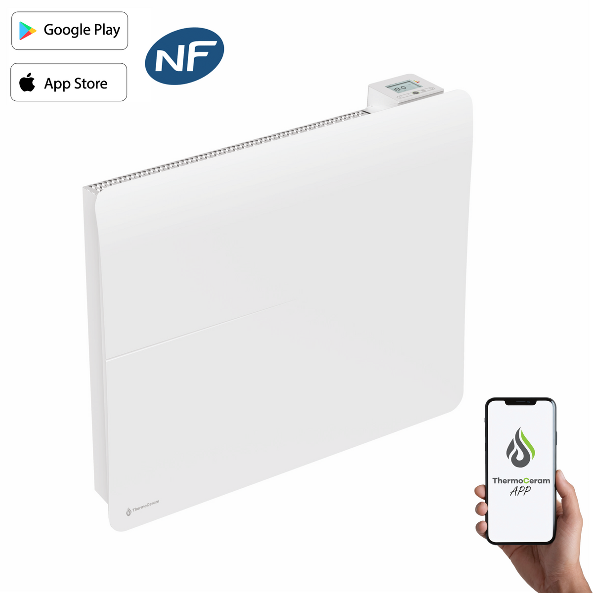 Aquecedor elétrico conectado 1500W duplo sistema de aquecimento horizontal Branco Cira