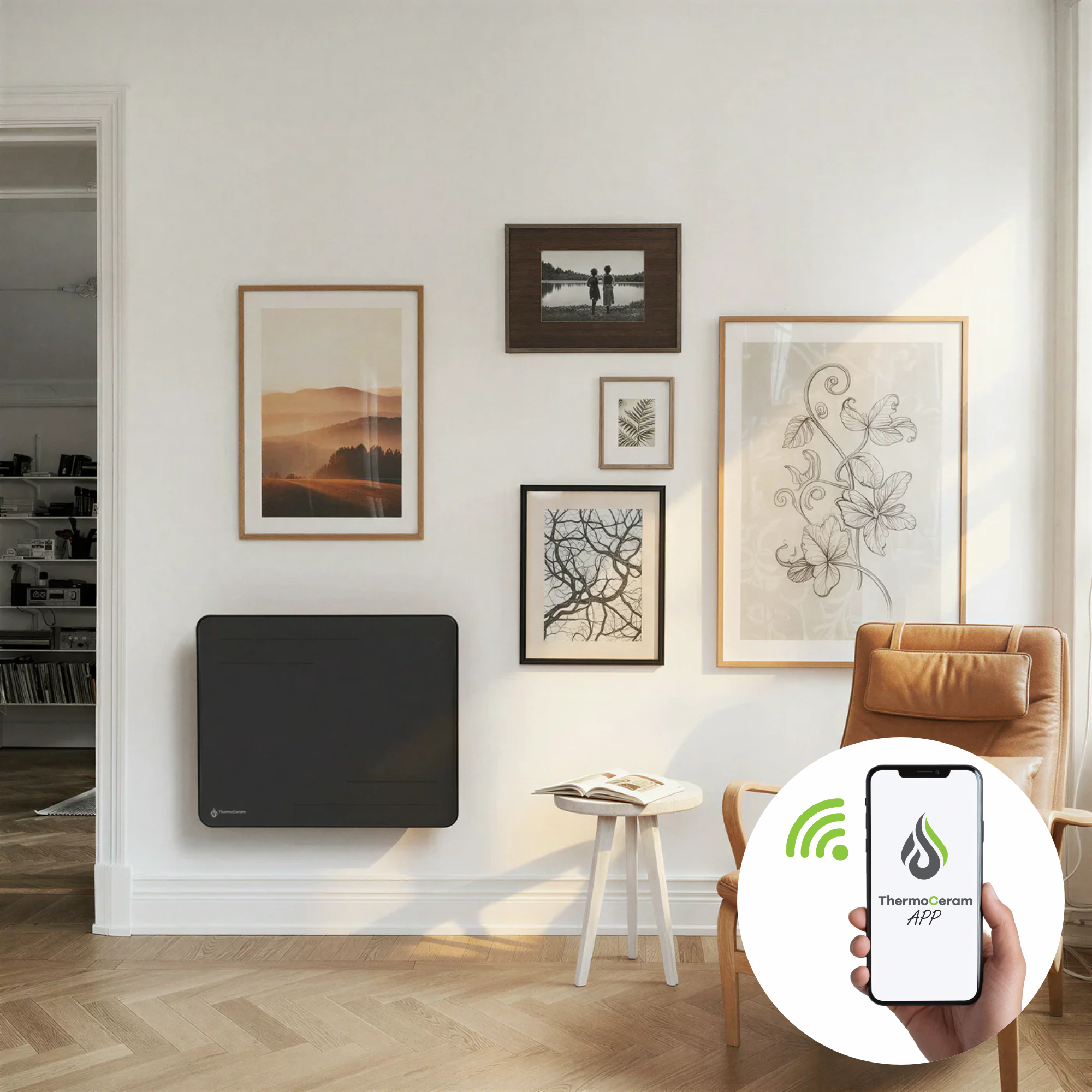 Radiador elétrico conectado de 1000 W com inércia seca cerâmica, horizontal, preto, Alice