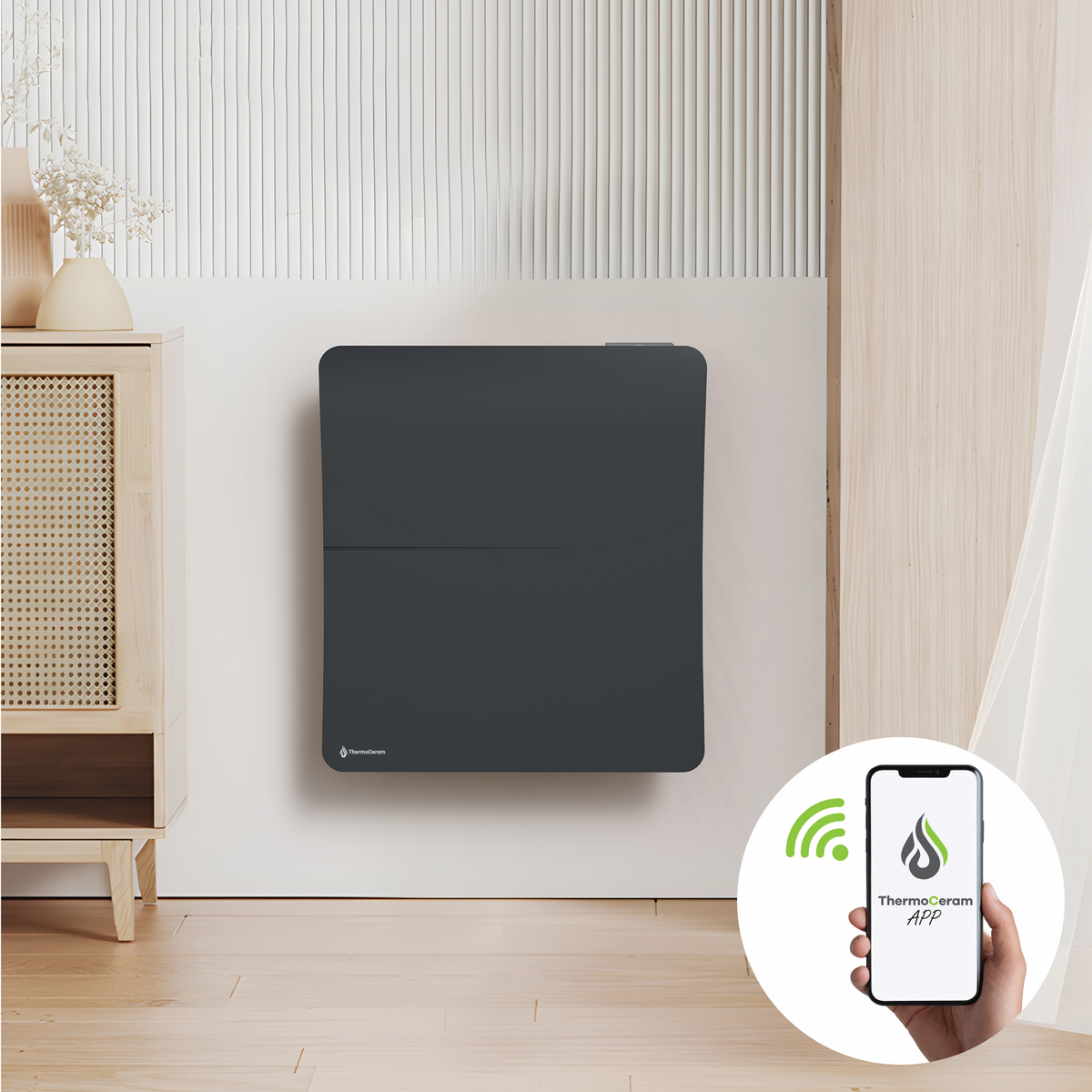 Aquecedor elétrico conectado 1000W duplo sistema de aquecimento horizontal Preto Cira