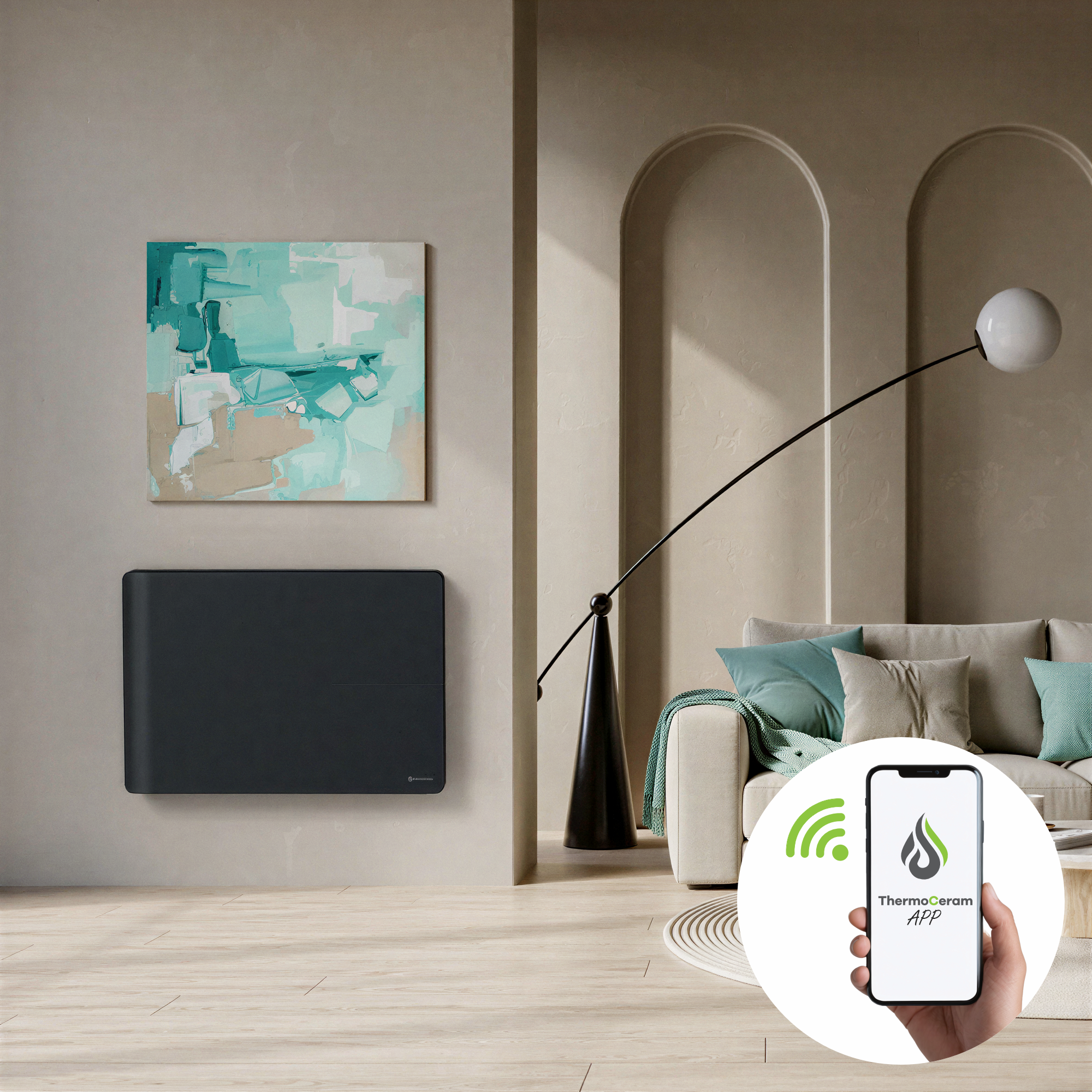 Radiador elétrico conectado de 1500 W com sistema duplo de aquecimento horizontal, preto, Molia