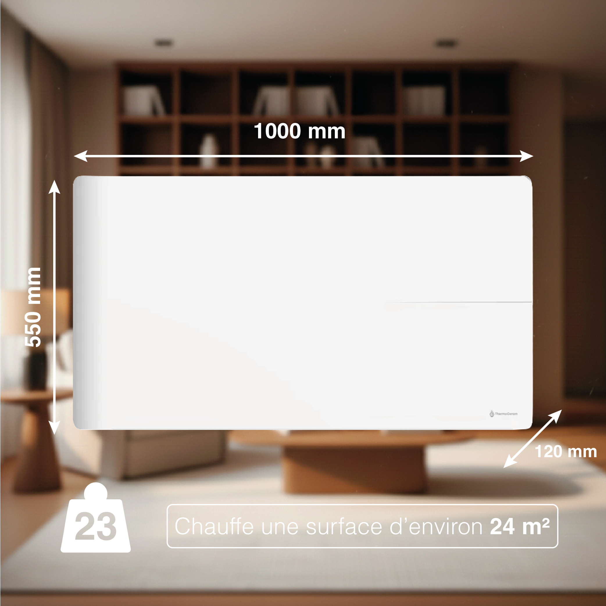 Radiador elétrico conectado de 2000 W com sistema duplo de aquecimento horizontal, branco, Molia