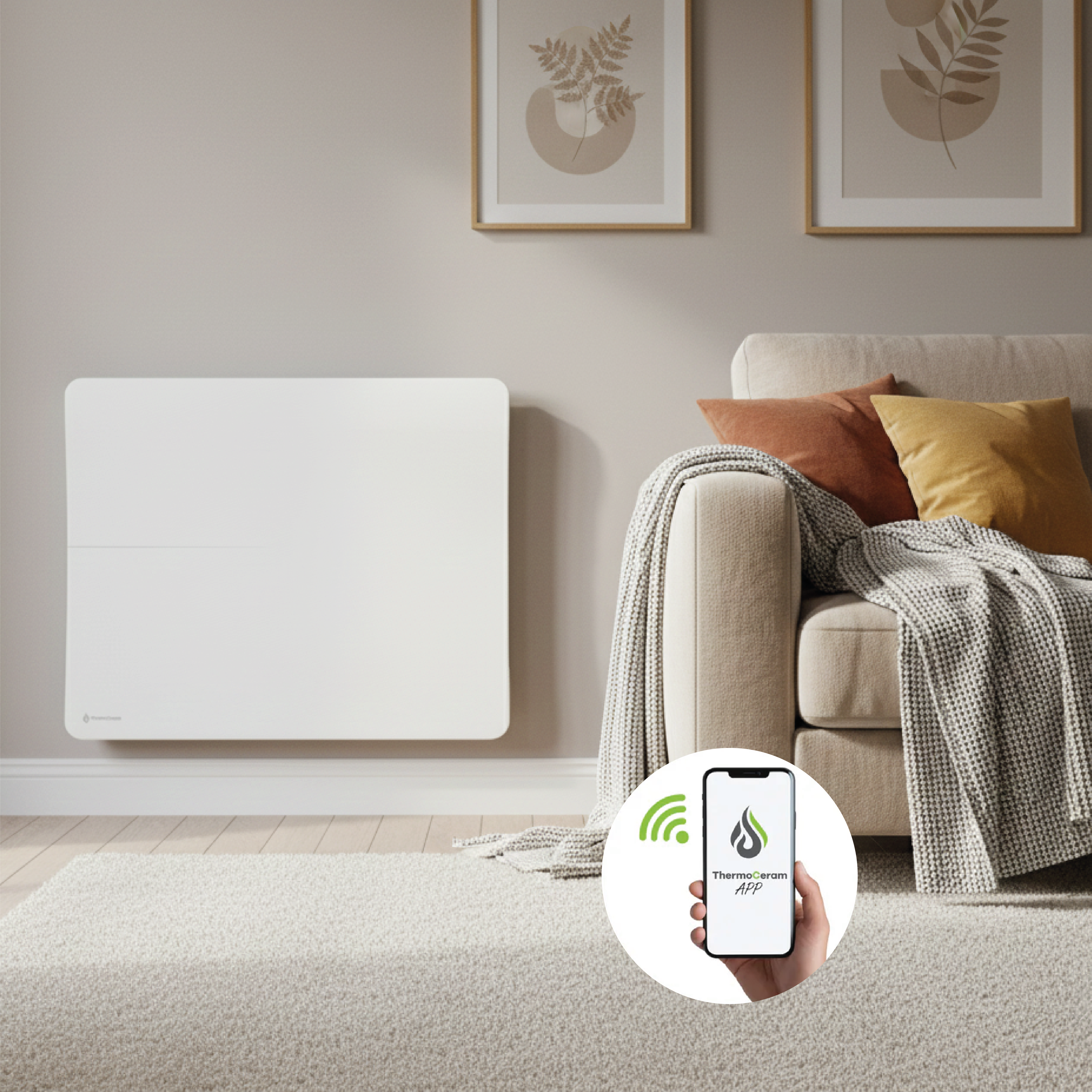 Radiador elétrico conectado de 1500 W com sistema duplo de aquecimento horizontal, branco Cira