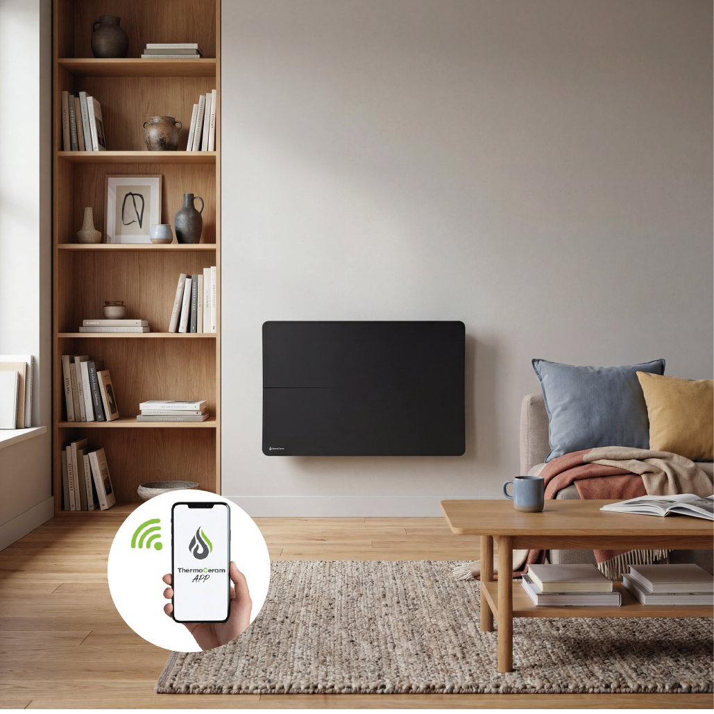 Aquecedor elétrico conectado 2000W duplo sistema de aquecimento horizontal Preto Cira - Thermoceram FR