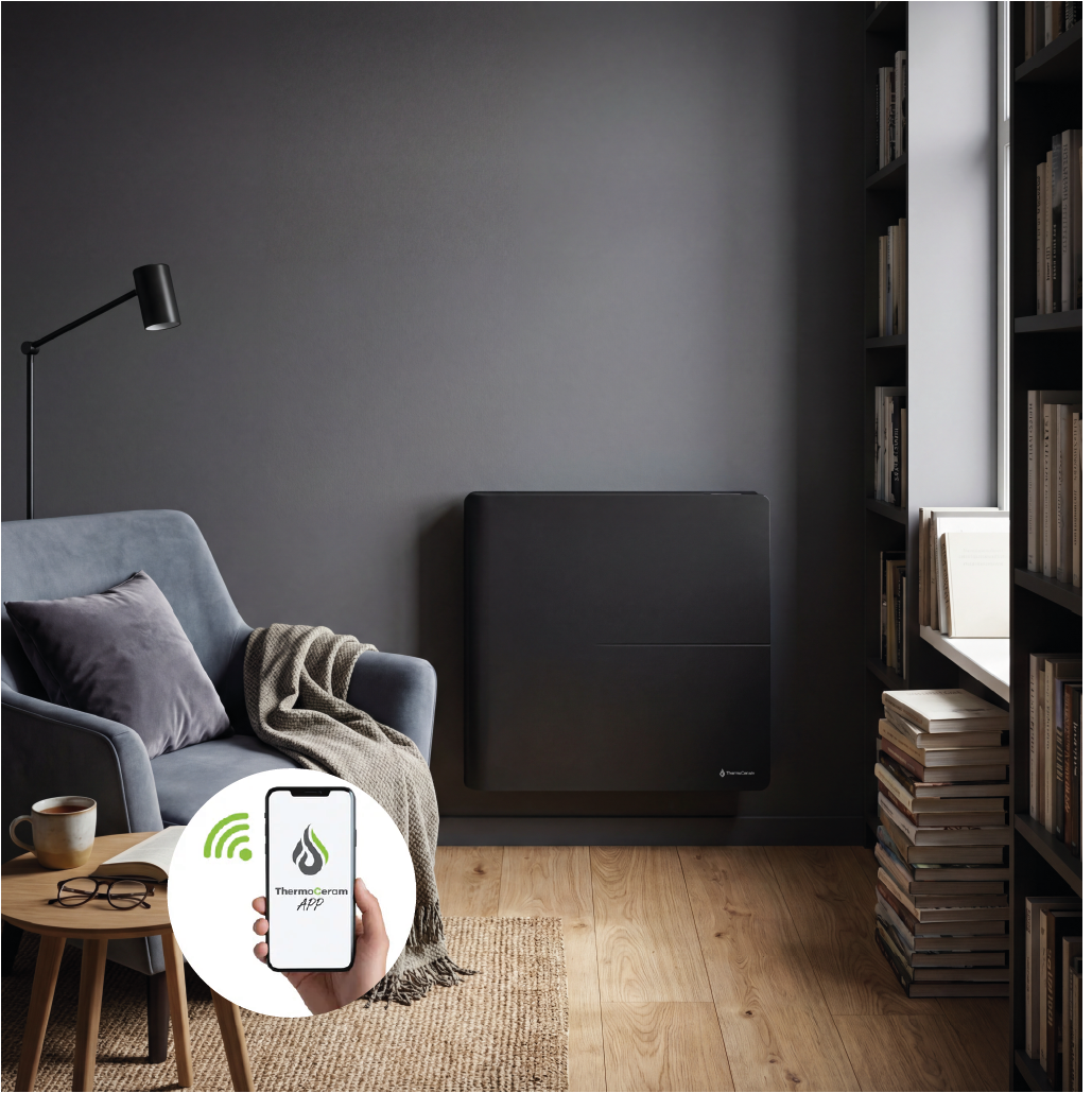 Radiador elétrico conectado de 1000 W com sistema duplo de aquecimento horizontal, preto, Molia