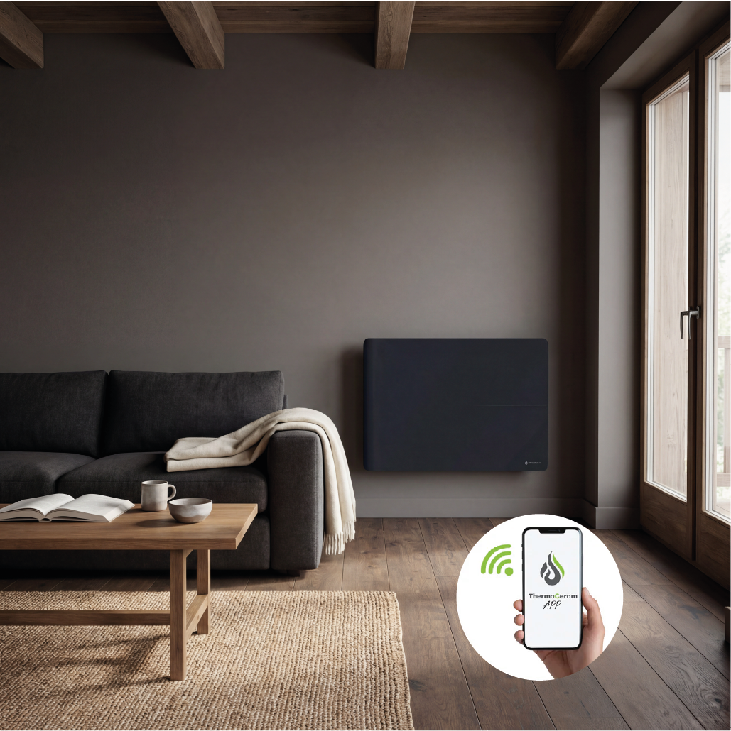 Radiateur électrique connecté 1500W double système de chauffe horizontal Noir Molia - Thermoceram FR