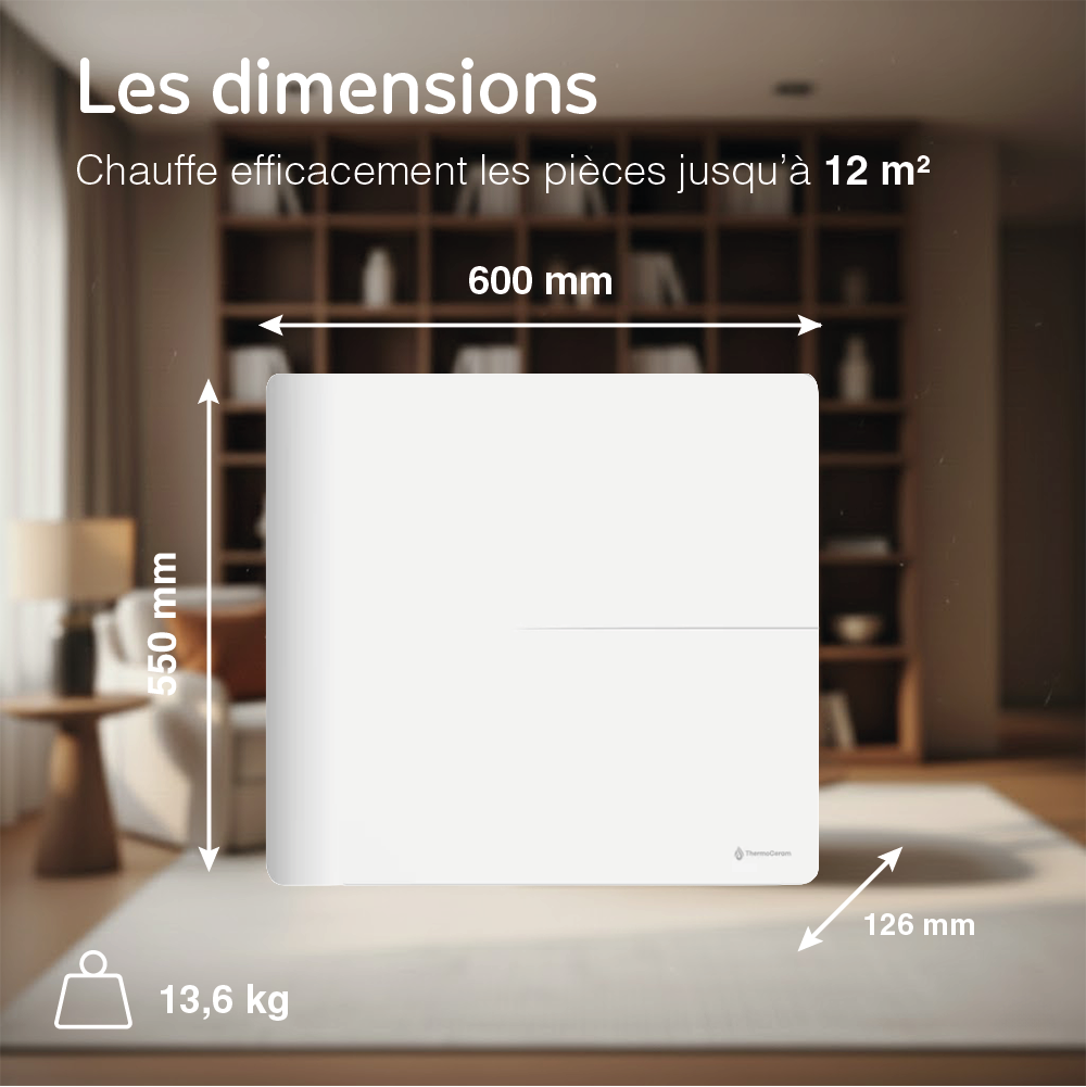 Radiateur électrique connecté 1000W double système de chauffe horizontal Blanc Molia - Thermoceram FR