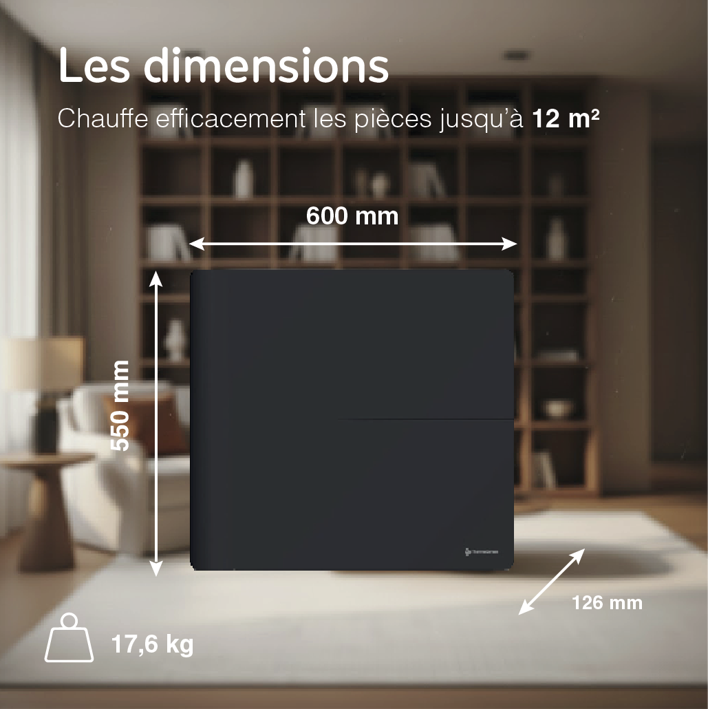 Radiateur électrique connecté 1000W double système de chauffe horizontal Noir Molia - Thermoceram FR