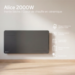 Aquecedor elétrico conectado 2000W de inércia seca cerâmica horizontal Preto Alice - Thermoceram FR